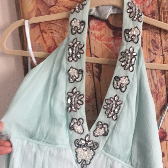 WDNY 100% SILK EMBELLISHMENT BEADED BOHO ETHEREAL FAIRY HALTER DRESS 8 M - Picture 2 of 7